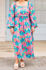 Sky Blue Floral Allover Print Square Neck Plus Size Maxi Dress