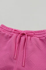 Strawberry Pink 2Pcs Solid Textured Drawstring Shorts Set