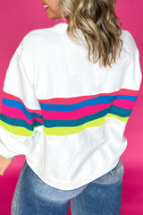 White Colorful Stripe Plus Size Sweatshirt