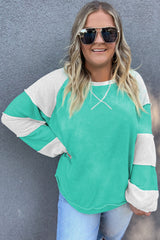 Aruba Blue Colorblock Patchwork Plus Sweatshirt