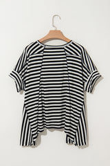 Black Striped Batwing Sleeve Oversized Top