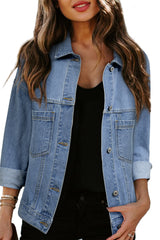 Light Blue Washed Oversized Pocketed Denim Jacket