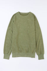 Khaki Plain Drop Shoulder Ribbed Trim Oversized Sweatshirt