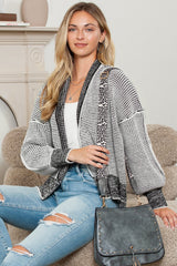 Apricot Gingham Contrast Trim Open Front Cardigan