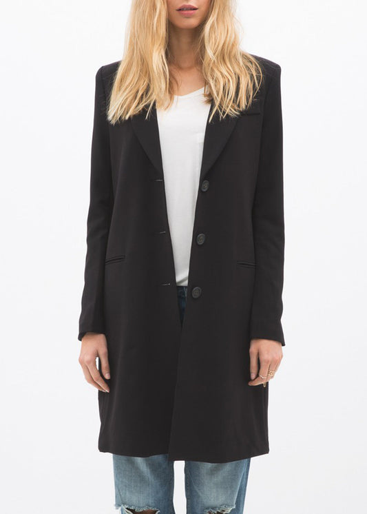 Women's Notch Lapel Longline Button Front Jacket