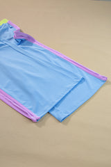 Sky Blue Colorblock Cap Sleeve Tee & Wide Leg Pants Set