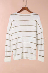 Striped V-Neck Drop Shoulder Sweater