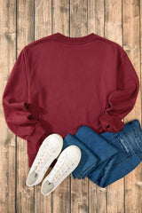 Smoke Green Solid Color Drop Shoulder Terry Sweatshirt