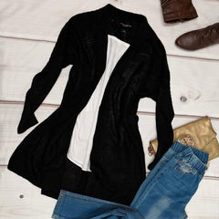 Waffle Knit Pocketed Long Sleeve Low-gauge Open Cardigan Sweater