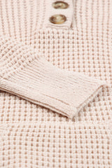 Apricot Buttons Pocket Cable Knit Hooded Sweater