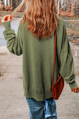 Khaki Plain Drop Shoulder Ribbed Trim Oversized Sweatshirt