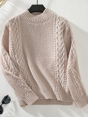 Cable-Knit Mock Neck Long Sleeve Sweater