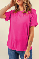 Red Solid Color Basic Crew Neck Plain Tee