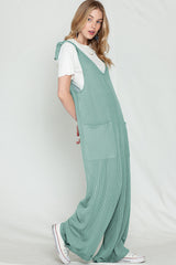 Parchment Pockets Oversized Ribbed Wide Leg Jumpsuit