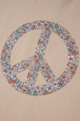 Pale Khaki Floral Peace Graphic Washed Plus Size Sweatshirt