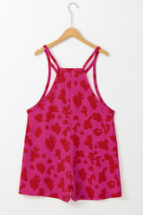 Rose Red Leopard Pocketed V Neck Sleeveless Romper