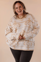 Apricot Plus Size Geometric Print Drop Sleeve Sweater