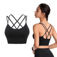 Dual Strap Cross Back Sports Bra with Padded Support Tank Top for