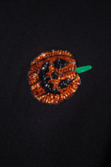 Black Halloween Sequin Pumpkin Pattern Plus Size Sweater