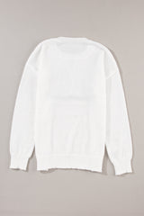 White Glitter Merry & Bright Round Neck Knit Sweater