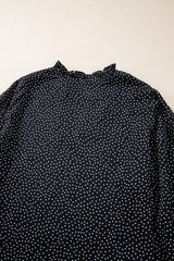 Black Plus Size Leopard Print Frill Notch V Neck Blouse