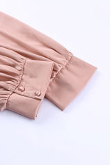 Pink Elegant Keyhole Long Sleeve Satin Blouse