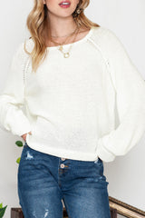 White Plain Raglan Sleeve Casual Pullover Sweater