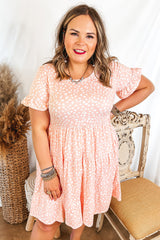 Pink Leopard Print High Waist Ruffle Sleeve Plus Size Dress