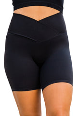 Black Solid Color V-Waistband Yoga Shorts