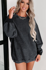 Pink Solid Ribbed Round Neck Pullover Sweatshirt