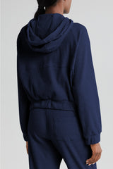 Navy Blue Ribbed Knit Cropped Hoodie and Drawstring Joggers Set