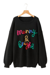 Black Tinsel Merry & Bright Round Neck Plus Size Sweater