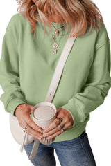 Smoke Green Solid Color Drop Shoulder Terry Sweatshirt