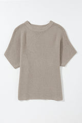 Coffee Mock Neck Short Batwing Sleeve Sweater