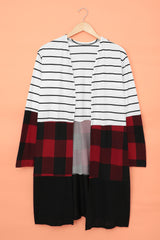 Fiery Red Plaid Colorblock Striped Cardigan