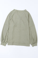 Green Exposed Seam Button Front Waffle Knit Cardigan