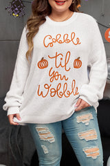 White Gobble Til You Wobble Pop Up Crochet Plus Size Sweater