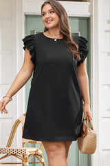 Black Plus Size Ruffle Sleeve Rib Textured Mini Dress