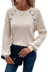 Parchment Contrast Lace Raglan Sleeve Buttoned Ribbed Top