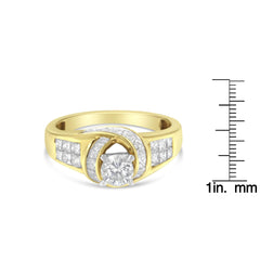 14K Two-Toned Gold Round, Baguette and Princess Cut Diamond Ring (1 1/