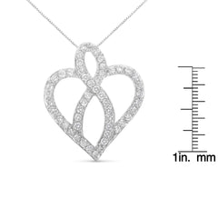 14KT White Gold 1 cttw Diamond Heart Ribbon Pendant Necklace (H-I, I1-