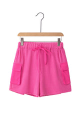 Bright Pink Cargo Pocket Ribbed Drawstring Shorts