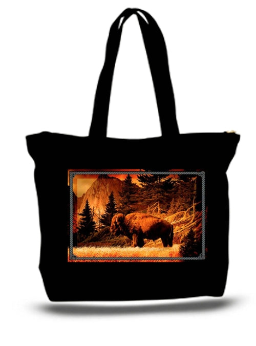 Bison Buffalo Old The Old West Tote Grocery & Stuff Bag