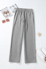 Light Grey Plain Fleece Lined Drawstring Waist Pants