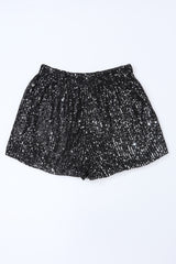 Black Sequin Straight Leg High Waist Casual Shorts