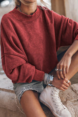 Brown Plain Drop Shoulder Crew Neck Pullover Sweatshirt