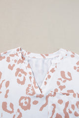 White V Neck Pocketed Leopard Plus Size Top