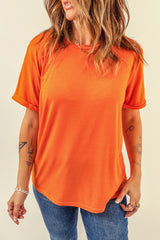 Blank T Shirt - Orange Crewneck Rolled Up Short Sleeve Plain T-Shirt Customized