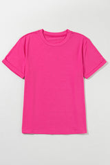 Red Solid Color Basic Crew Neck Plain Tee