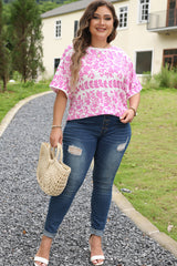 White Floral Print Rounded Hem Plus Size T Shirt